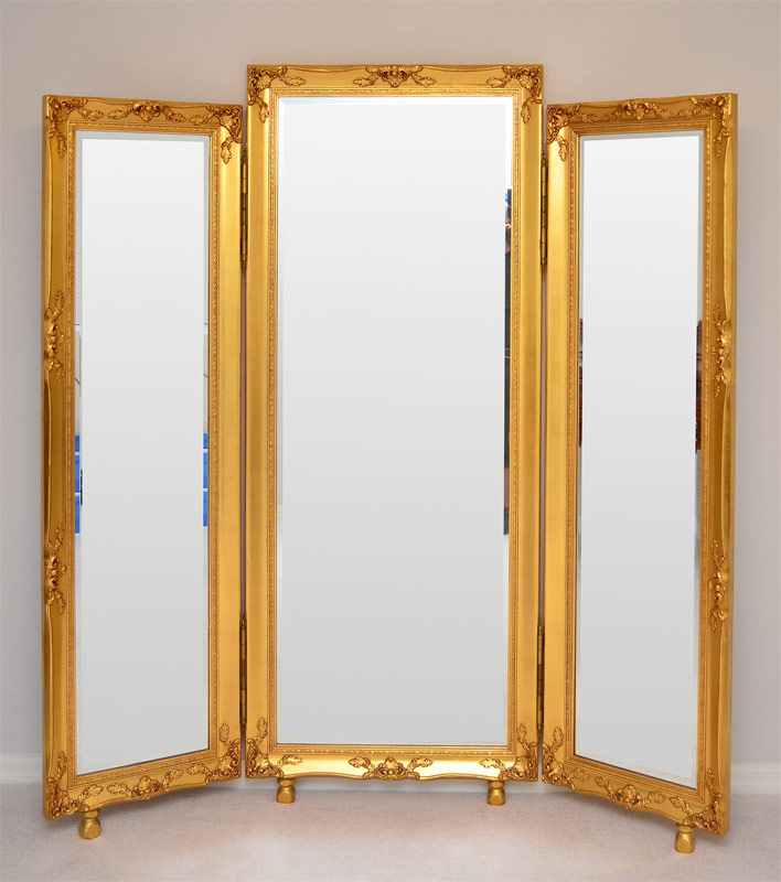 Appraisal: PANEL GOLD GILT FLOOR DRESSING MIRROR Carved gilt wood frame