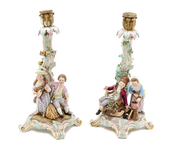 Appraisal: Sale Lot A Pair of Meissen Porcelain Figural Candlesticks th