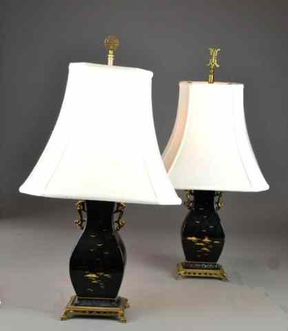 Appraisal: Pr Of Japanese Porcelain Table LampsBoth in black ground with