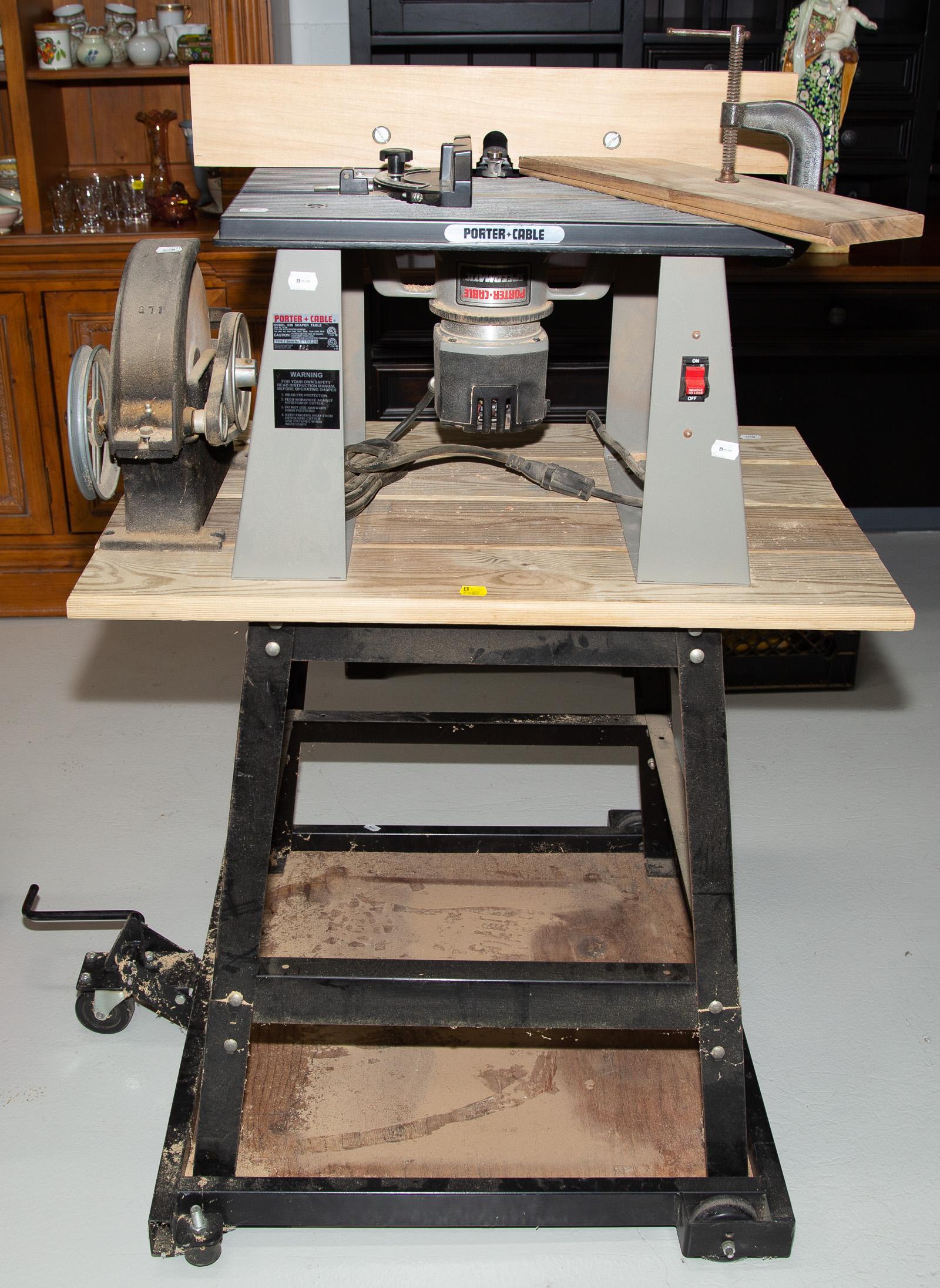 Appraisal: WORK TABLE WITH BENCH ROUTER GRINDING WHEEL Comprising a Delta