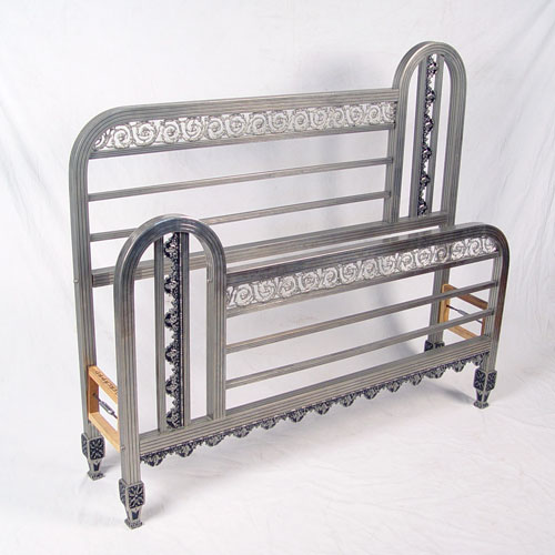 Appraisal: HIGH STYLE ART DECO CHROME AND BLACK ENAMEL BED Asymmetrical