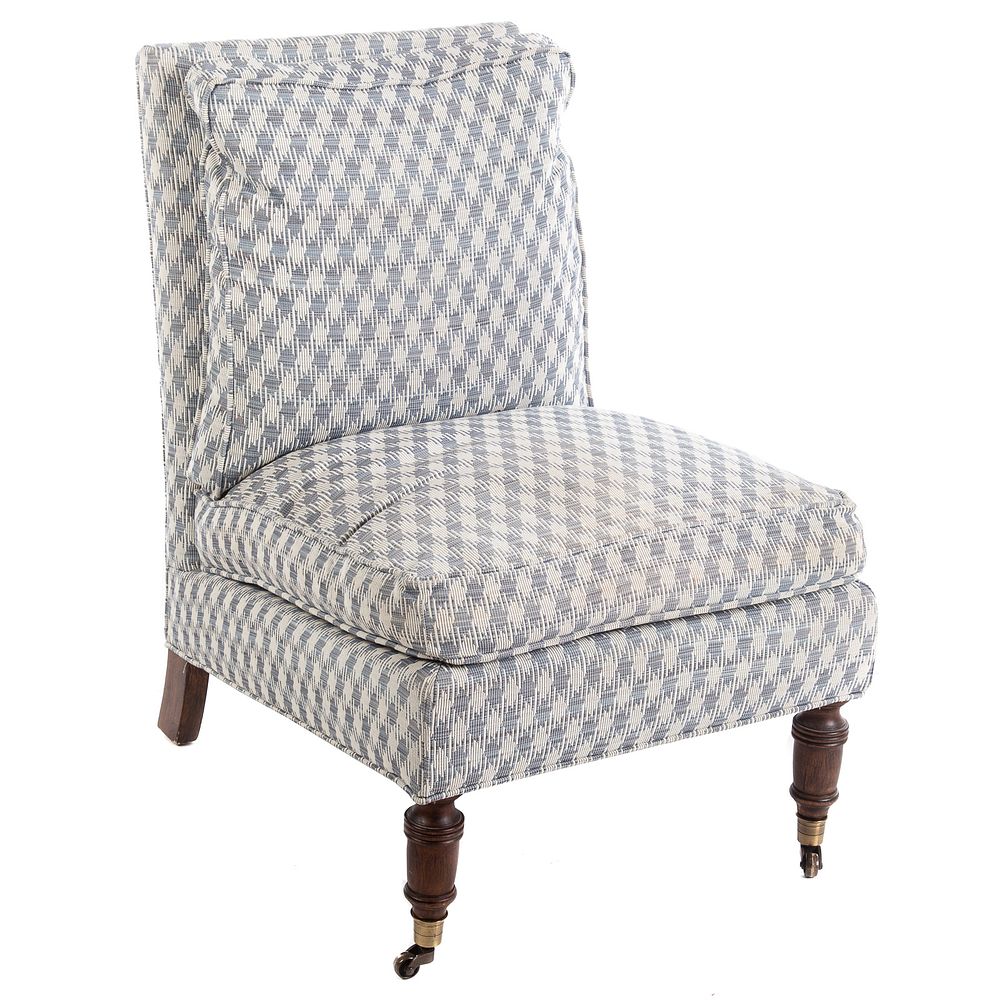 Appraisal: Late Victorian Walnut Upholstered Chair Circa with designer blue and