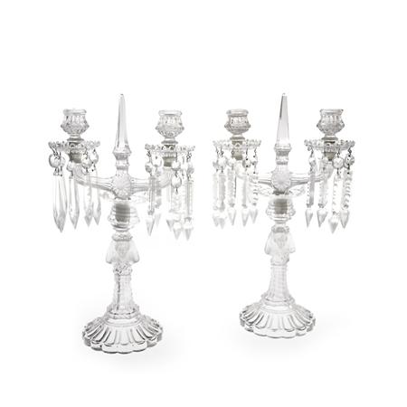 Appraisal: Pair of Pressed Glass Two-Light Lustres Estimate -