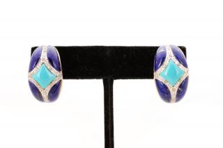 Appraisal: k Gold Lapis Turquoise Diamond Earrings A pair of k