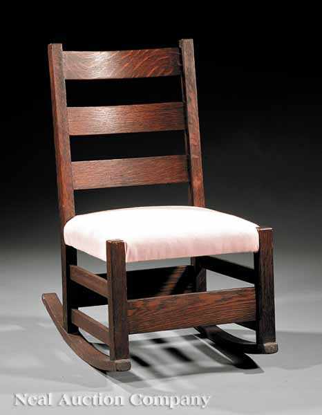 Appraisal: An American Arts and Crafts Mission Oak Child's Rocking Chair