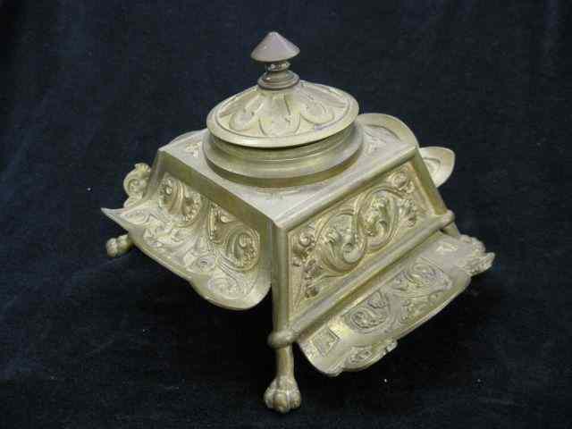 Appraisal: Victorian Brass Inkstand footed rococo design '' x ''