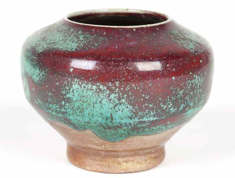 Appraisal: NC Pottery Jugtown Chinese Bluediminutive shoulder vase turquoise with deep