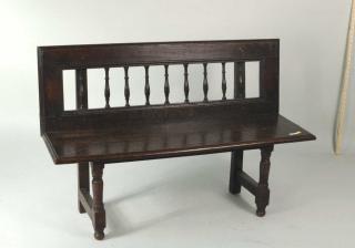 Appraisal: Continental Oak Hall Bench With Spindled Back Continental oak hall