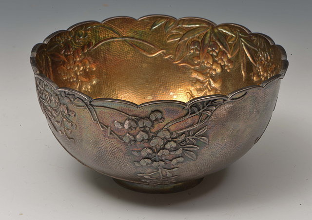 Appraisal: A STERLING SILVER EMBOSSED JAPANESE BOWL with trailing floral decoration