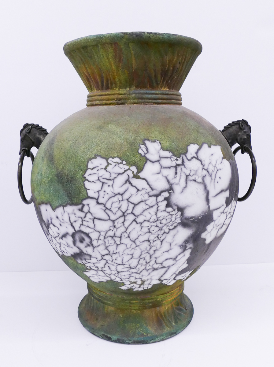 Appraisal: Evans Raku Large Handled Vase- x ''