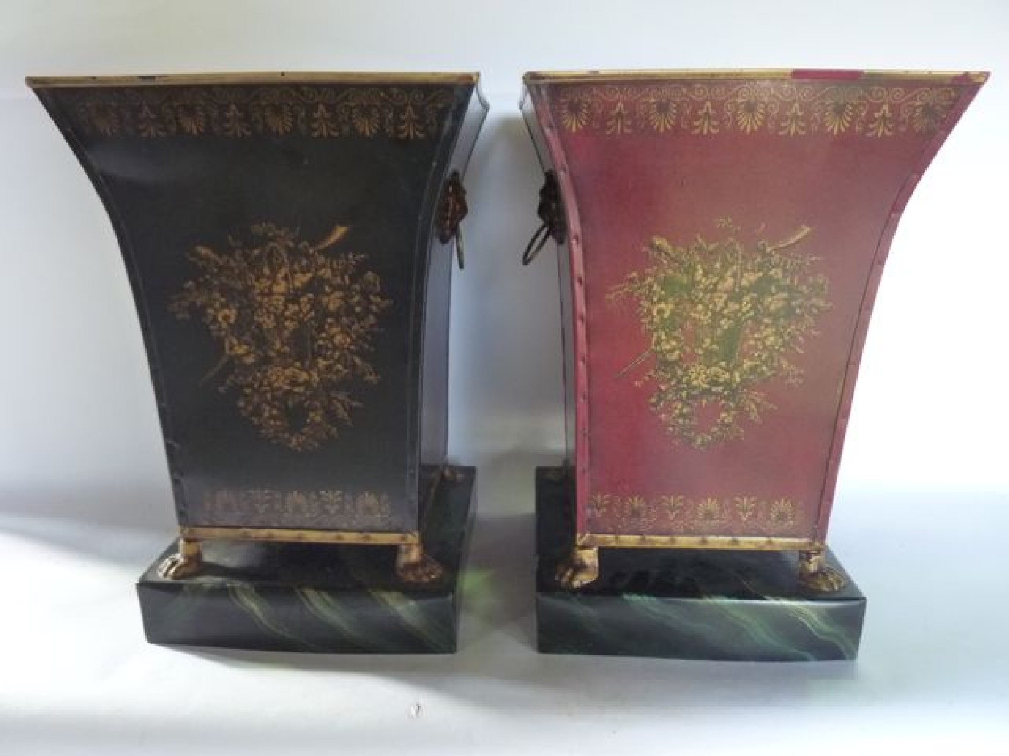 Appraisal: A pair of Regency style tin planters of square waisted