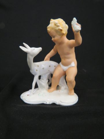 Appraisal: German Porcelain Art Deco Figurine of Child Fawn Schubachkunst excellent