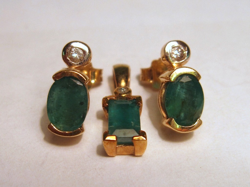 Appraisal: Lot comprising a pair of ct gold emerald and diamond