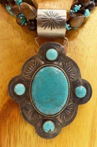 Appraisal: Southwest style necklace J Forks five strands of turquoise and