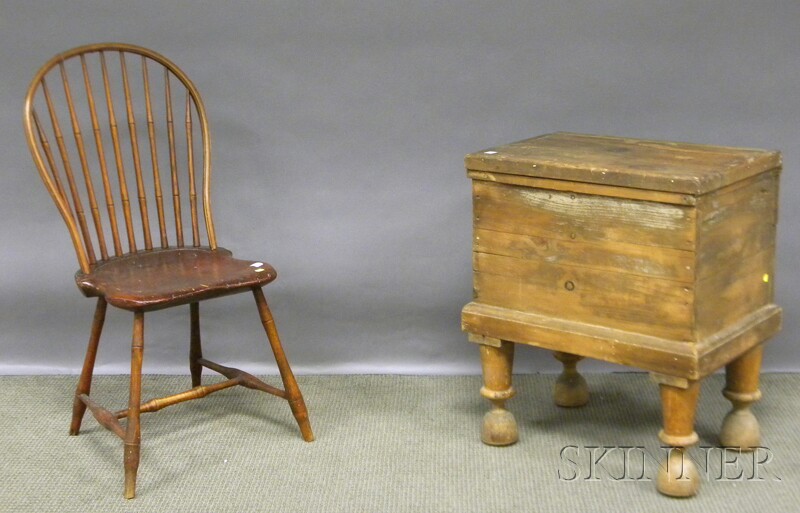 Appraisal: Wood Lidded Ice Box with Turned Legs and a Windsor