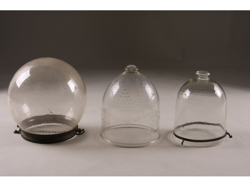 Appraisal: Three Antique Ceiling Fixture Glass Globes two with plain surfaces