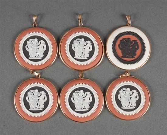 Appraisal: Group of Wedgwood tri-colored jasperware and K gold pendants each