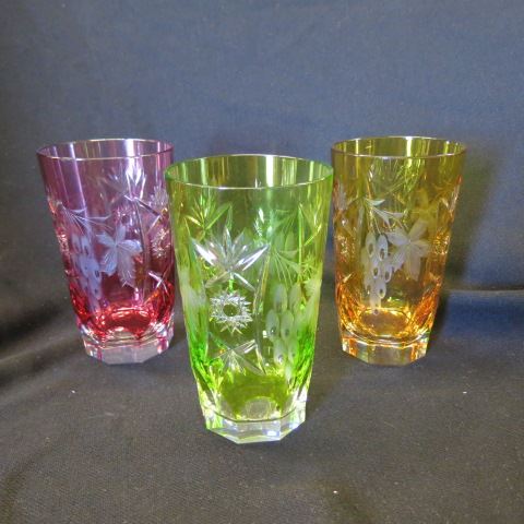 Appraisal: Colored Cut-to-Clear Tumblers various colors excellent