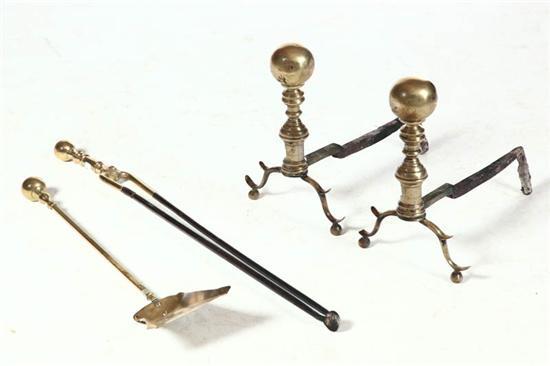 Appraisal: FIREPLACE ACCESSORIES American st half- th century brass Seamed andirons