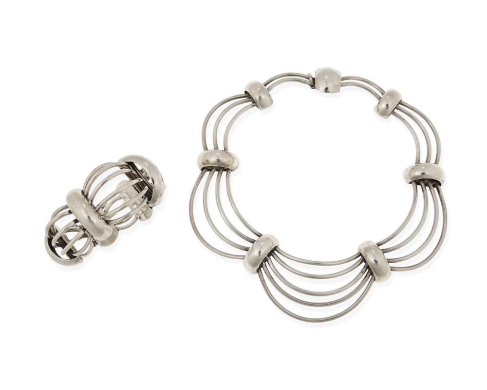 Appraisal: Antonio Pineda - Mexican A set of silver Birdcage jewelry