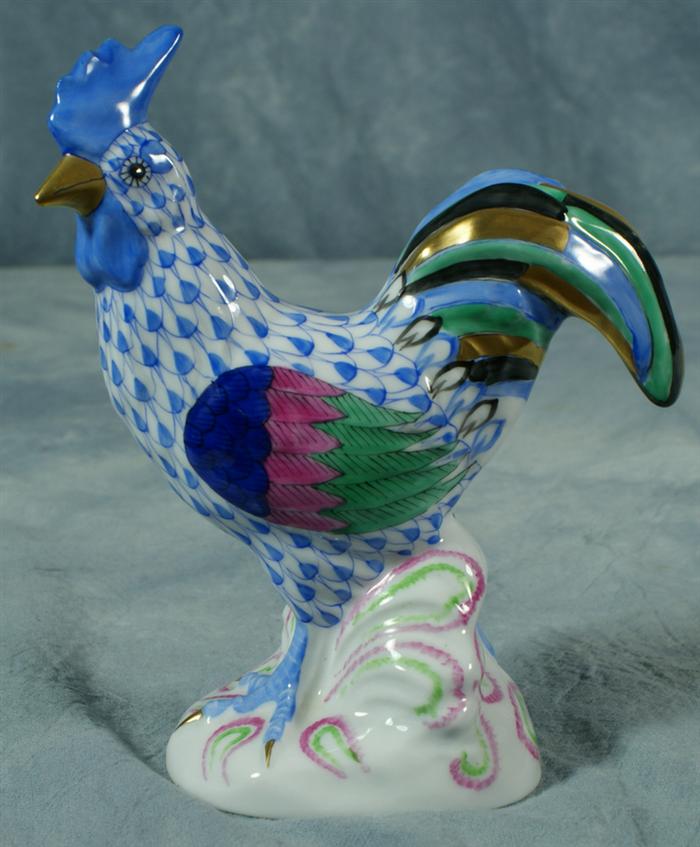 Appraisal: Herend fishnet figurine blue rooster tall no damage Estimate -