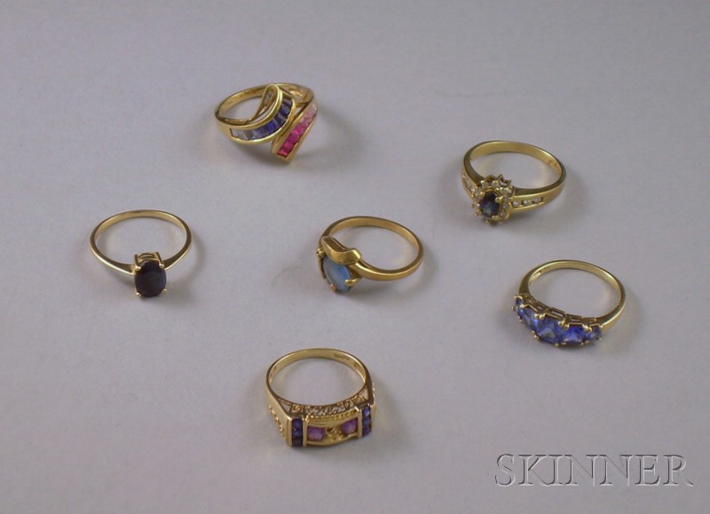 Appraisal: Six kt Gold and Gemstone Rings including one sapphire and