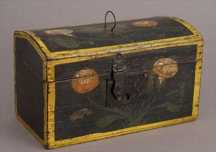 Appraisal: PAINTED WOOD DOCUMENT BOX WITH WROUGHT IRON LOCK The flattened