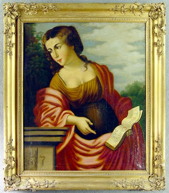 Appraisal: European Old Master Style Portrait Young woman in landscape x