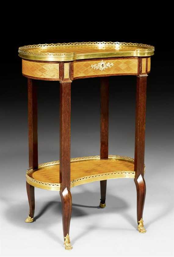 Appraisal: KIDNEY-SHAPED GUERIDON Louis XVI style Paris Lemonwood rosewood and partly