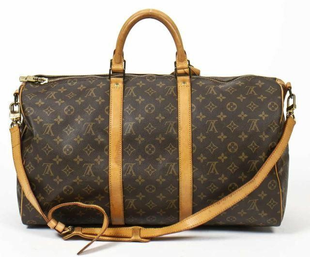 Appraisal: Louis Vuitton Keepall Bandouliere duffle bag in brown and tan