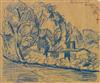 Appraisal: OSCAR BLUEMNER Group of landscape drawings Blue pencil charcoal and