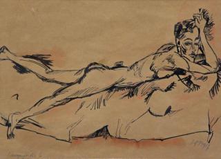 Appraisal: PECHSTEIN Max Hermann Reclining Female Nude India Ink and Watercolor