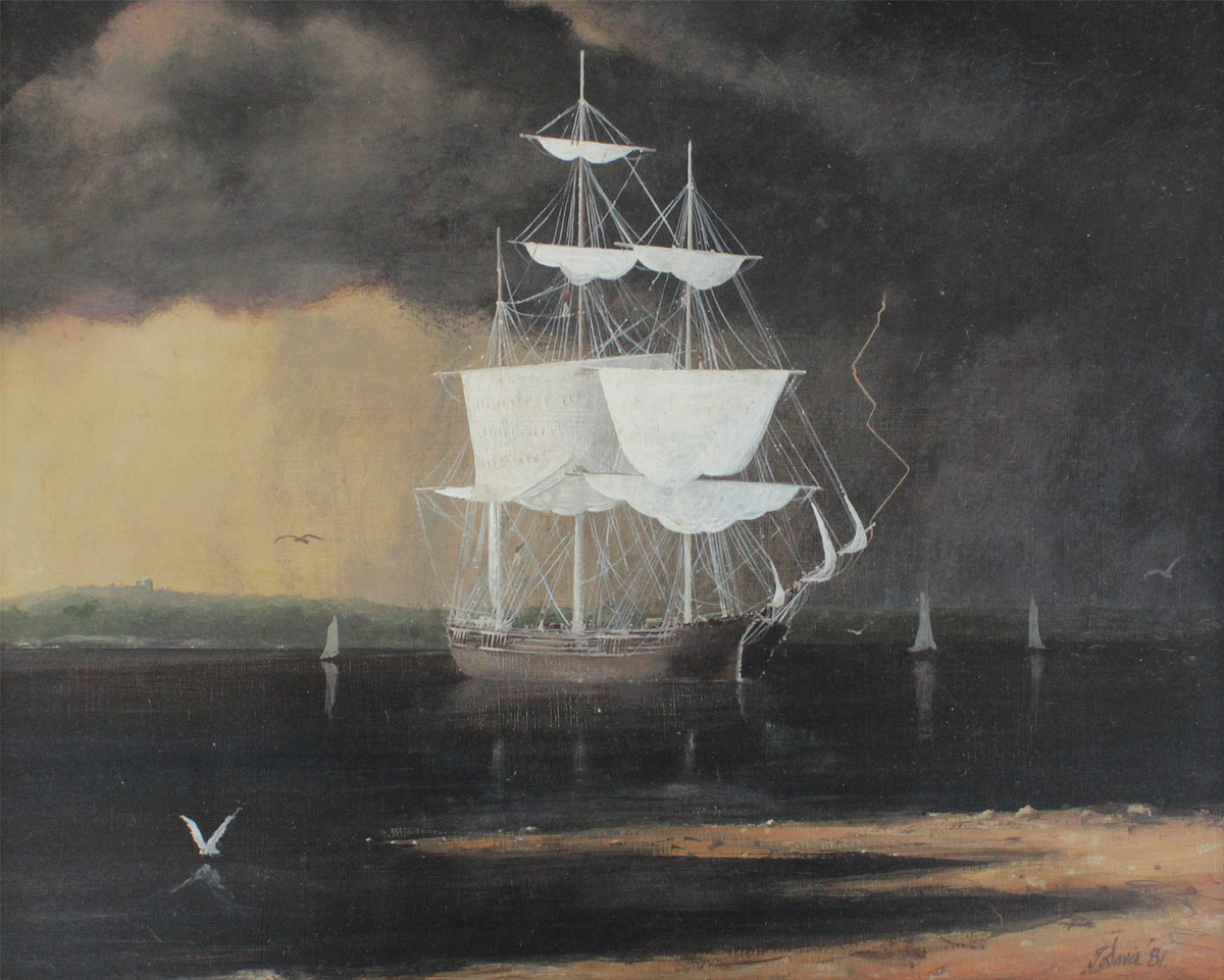 Appraisal: ILLEGIBLY SIGNED CONTEMPORARY CLIPPER SHIP PAINTING Clipper Ship at Rest