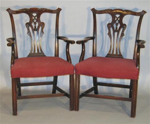 Appraisal: PAIR OF CHIPPENDALE MAHOGANY ARMCHAIRS Mid- th century each with