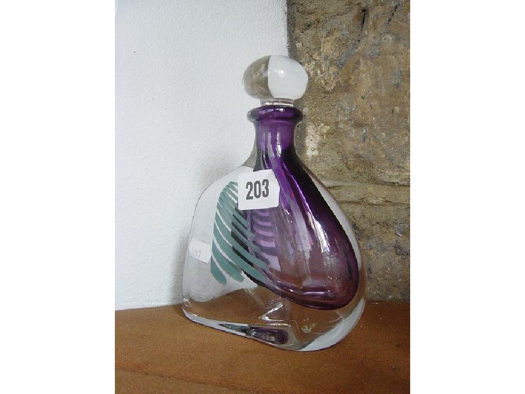 Appraisal: A studio glass bottle and stopper of asymmetrical organic form