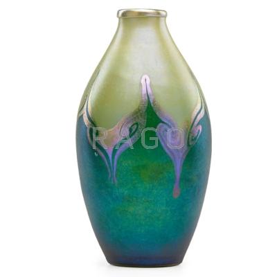 Appraisal: TIFFANY STUDIOS Favrile glass vase with green and gold pulled