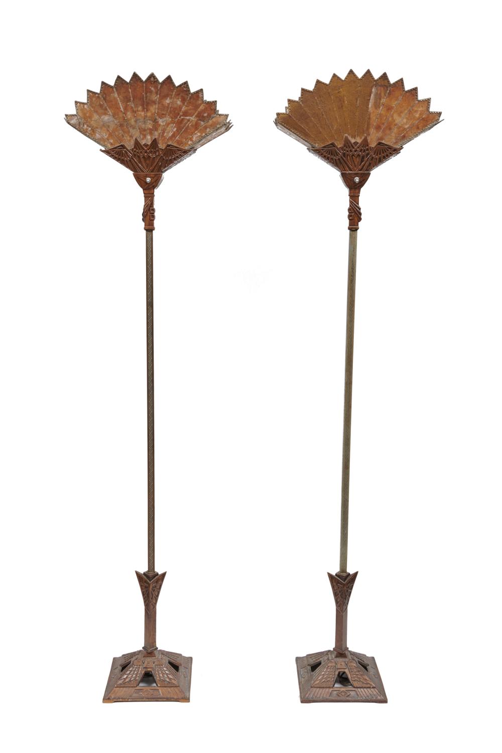 Appraisal: Pair of Art Deco Style Patinated Metal Standing Lamps with