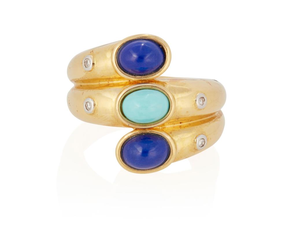 Appraisal: A LAPIS LAZULI TURQUOISE AND DIAMOND RINGA lapis lazuli turquoise