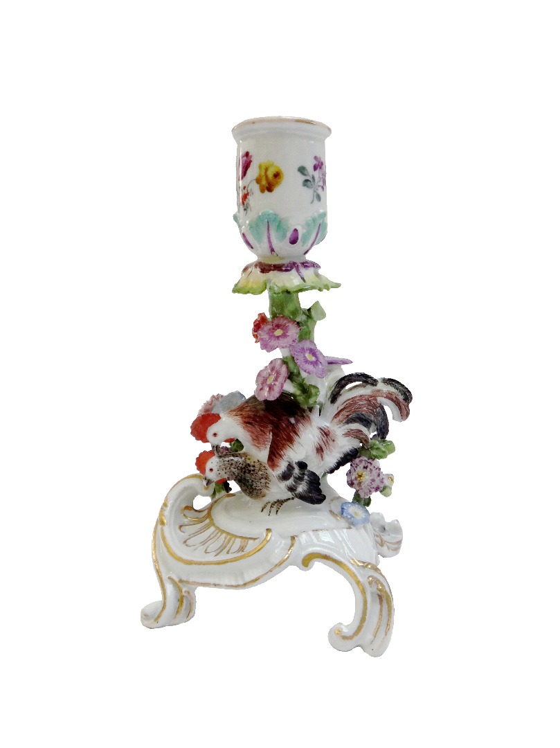 Appraisal: A Meissen flower encrusted candlestick circa with blue crossed swords