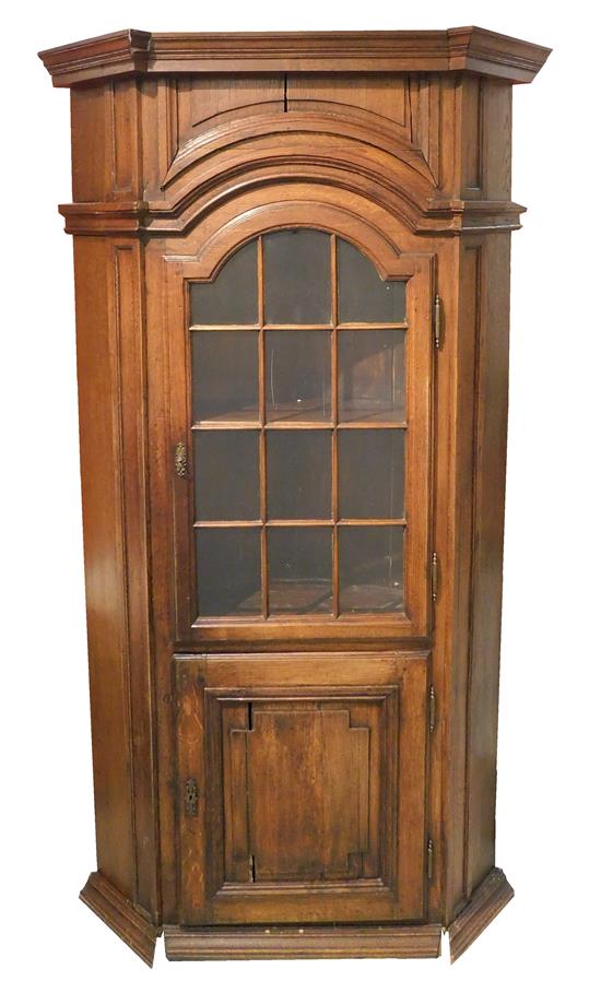 Appraisal: th C corner cabinet oak top portion with glass panel