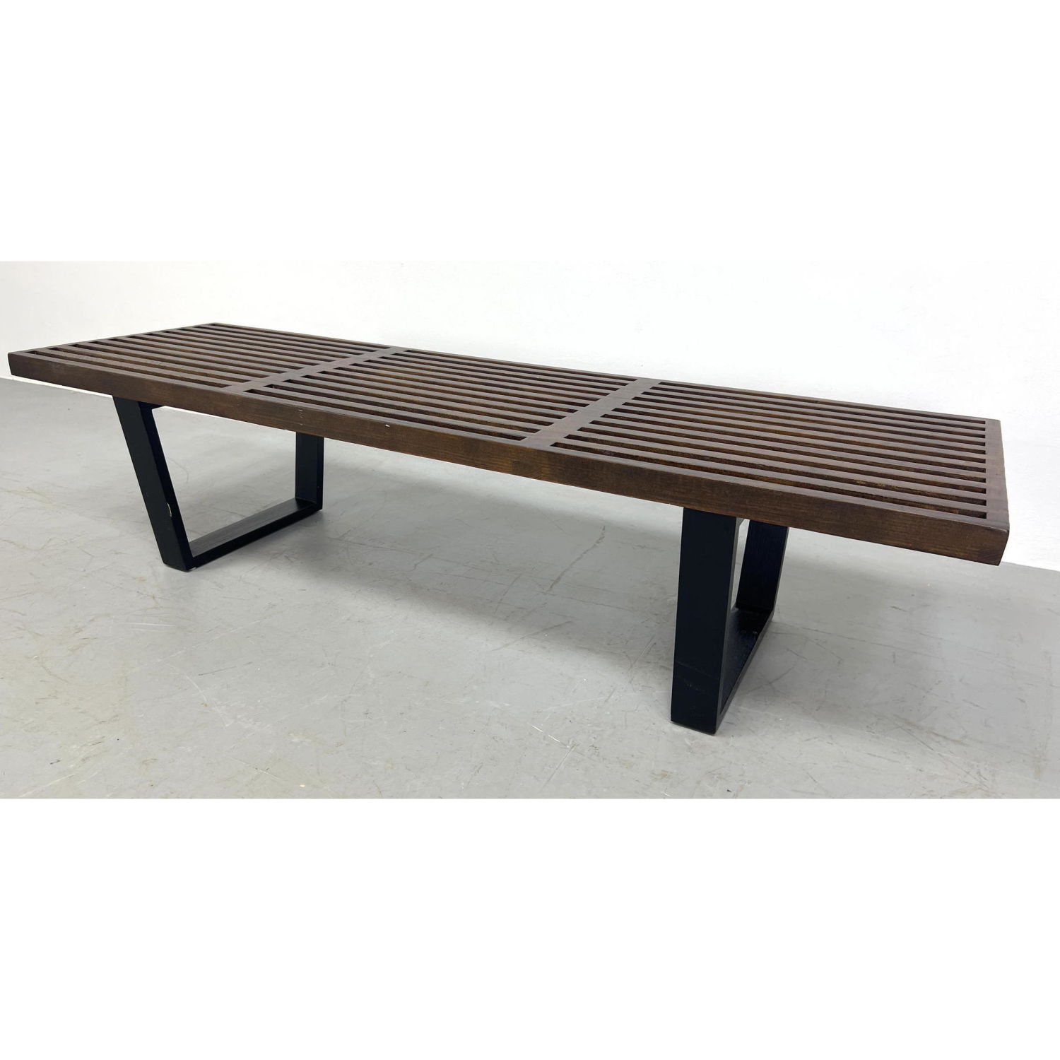 Appraisal: Contemporary George Nelson style American Modern Slat Bench Ebonized Legs