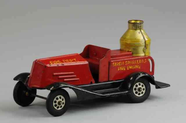 Appraisal: MARX SIREN FIRE ENGINE Pressed steel painted in red brass