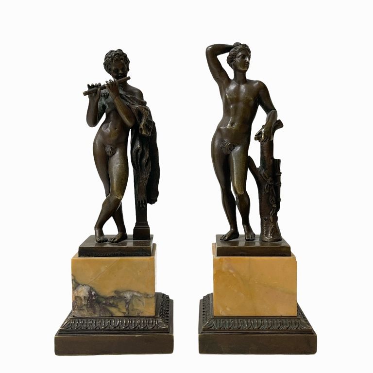 Appraisal: Pair of Bronze Nude Greek Male Sculptures Pair of Bronze