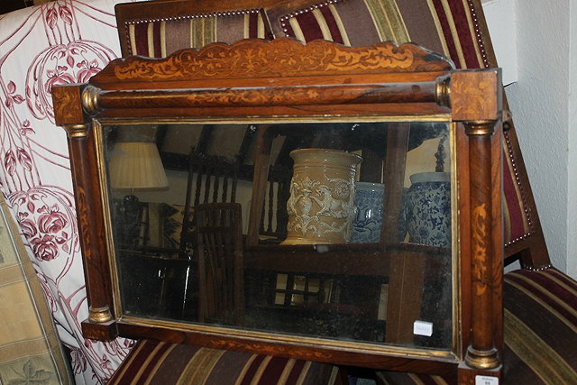 Appraisal: A VICTORIAN MAHOGANY AND INLAID OVERMANTEL MIRROR of square form