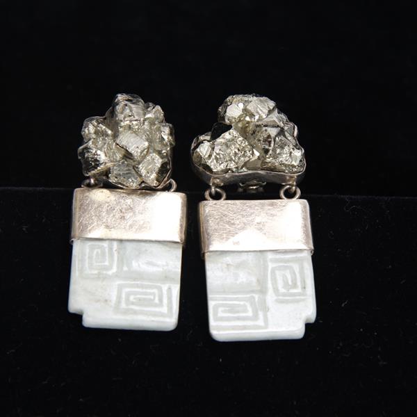 Appraisal: Rebecca Collins Designer Sterling Silver Chinese Carved Jade and Pyrite