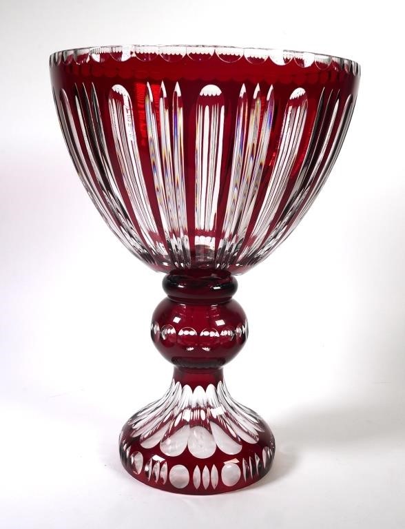 Appraisal: Large crimson red Bohemian Czech cut to clear crystal centerpiece