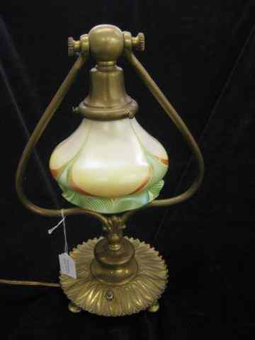 Appraisal: Steuben Lamp brass bell shape base with green iridescent pulled