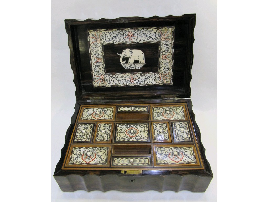 Appraisal: Coramandel work box the interior with inlaid ivory panels and