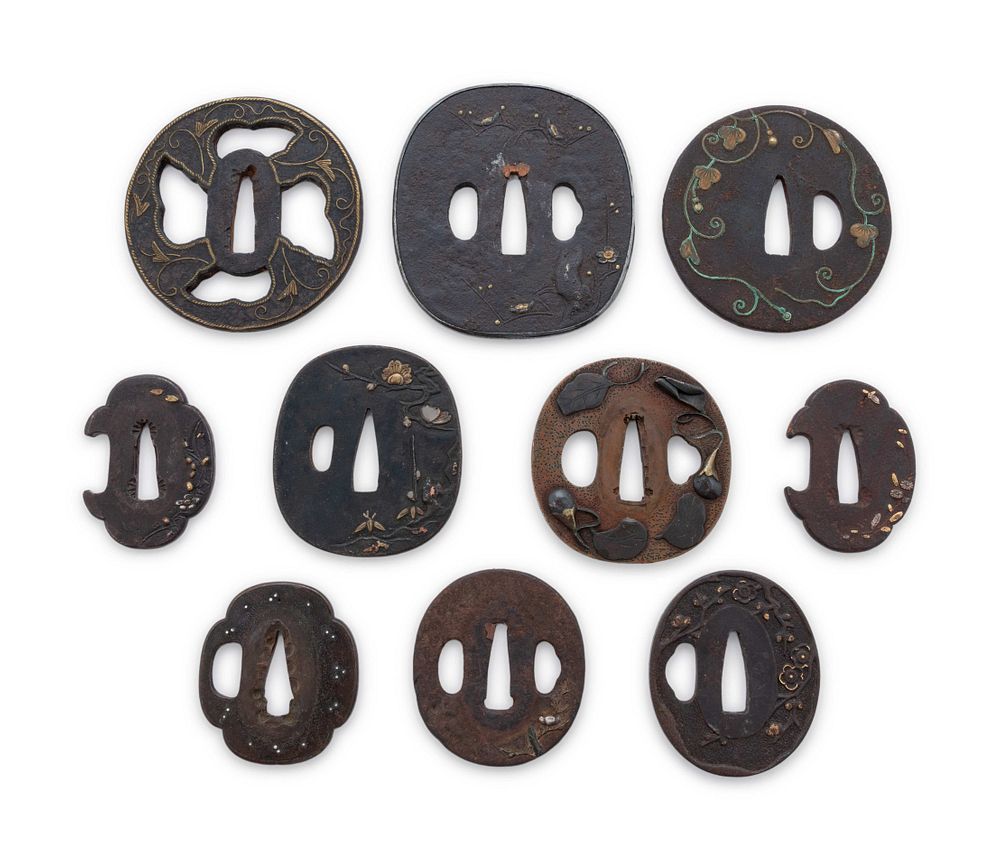 Appraisal: Ten Inlaid Tsuba Ten Inlaid Tsuba of various forms inlaid