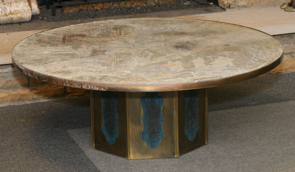 Appraisal: Philip and Kelvin Laverne Chan coffee table acid etched patinated